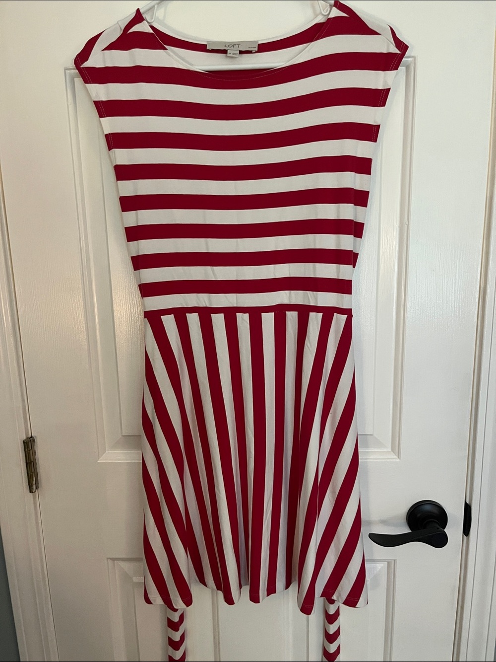 LOFT Red and White Striped Fit-and-Flare Dress